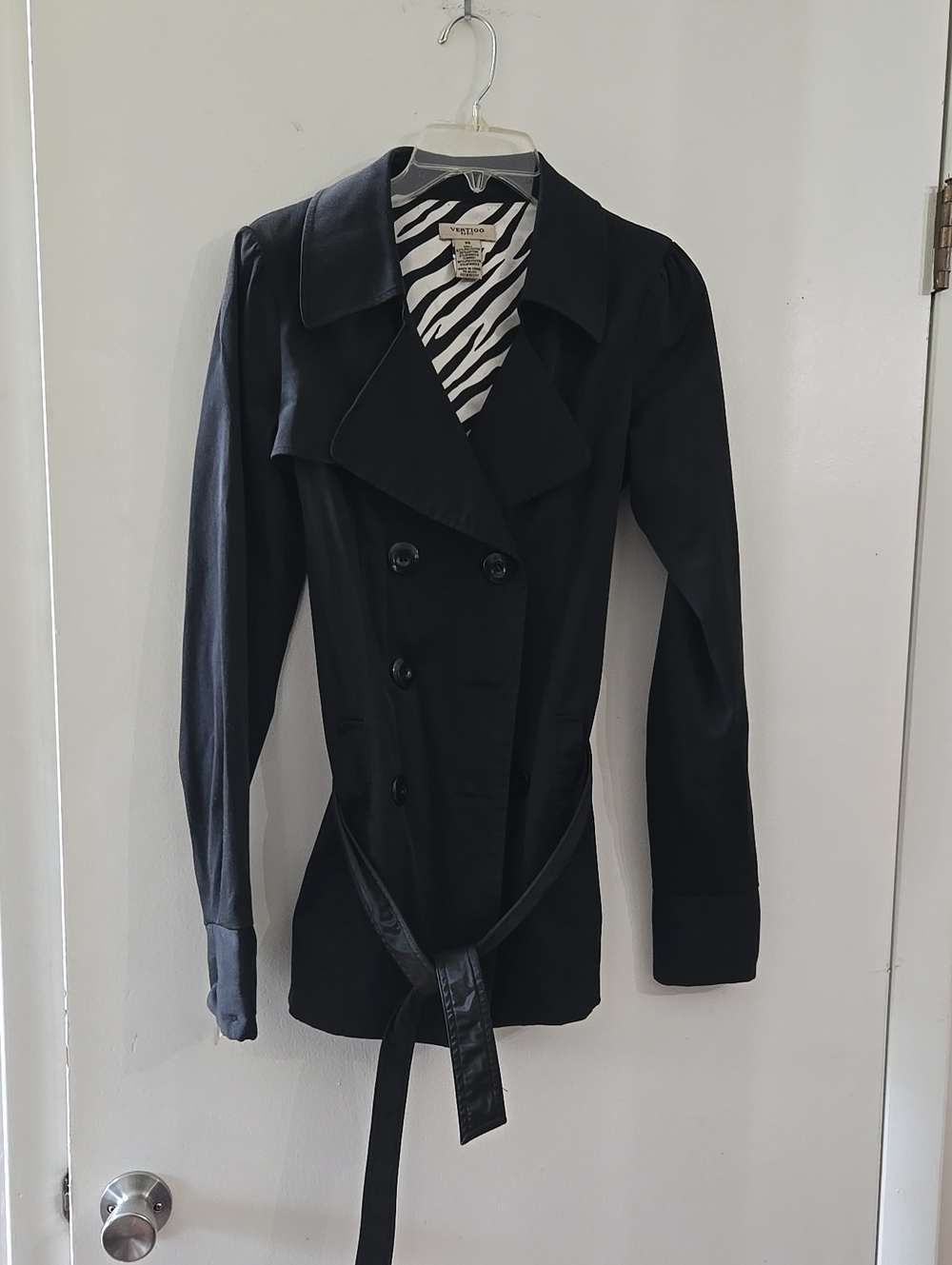 Black Double-Breasted Trench Jacket with Belt - Women